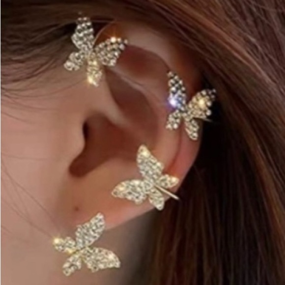 CZ Diamond Butterfly Gold Plated Ear Cuff Earrings‎ Climbers LAST PAIR - Picture 8 of 12